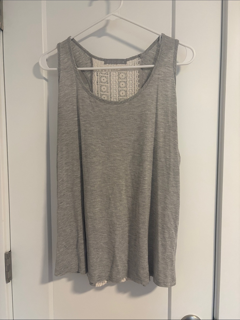 Olivia Moon Light Gray Lace-Back Scoop Tank